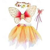 economico Outfit-Set Medievale Rinascimento Elegante Lunghezza al ginocchio Gonna Ali Copricapo con accessori Fata Farfalla Floreale Costume Ragazze Fantasia Halloween Carnevale Feste Fiera Rinascimentale Bambini