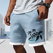 abordables pantalones cortos deportivos 3d para hombre-Hombre tortugas Criaturas del mar Pantalones cortos de gofres Pantalones cortos casuales Pantalones cortos texturizados Media cintura Hawaiano Diario Vacaciones Cintura elástica con cordón Pantalones