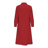 abordables Robe Simple-Femmes Robe Midi Robe Chemise Robe Décontractée Robe trapèze Robe en faux lin Mode Basique Moderne Quotidien Vacances Sortir Coupe régulière Uni manche longue Col de chemise Bleu Noir Vin Orange