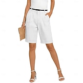 tanie Luksusowe doły-Damskie Spodnie capri Szorty Lniane szorty Letnie szorty Moda Podstawowy Formalny Do kolan Średia talia Równina Kieszeń Elastyczny pas Prosta noga Lekki Wygodny Oddychający Nieelastyczny Codzienny