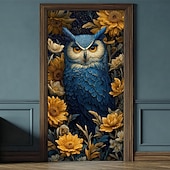 halpa Garaasi- ja ovibannerit-sininen pöllö keltaisilla auringonkukilla keskiyön kukkataide tähtitaivas ovibanneri seinävaate autotallin oven banneri kodin sisustus etuoven koristelu eteisen sisustus sisällä ja ulkona