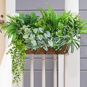 お買い得  人工植物と緑-16個の屋外用人工植物、UV耐性フェイク低木、プラスチック製グリーン、屋外屋内吊り下げ植物、庭、ポーチ、窓辺のプランター、ホームウェディング、ファームハウス装飾用フェイク植物