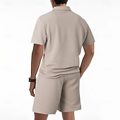 billige Basic Tees-sett for menn-Herre Polo T-skjorte drakter Joggedress Shorts og T-skjorte sett Kortermet Kort Erme Aftæpning Sommer Fargeblokk Gymnastik Fritid Jacquard Glidelås 2 deler Avslappet Feriereise Dagligdagstøy Svart