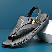 abordables Sandalias de Vacaciones-Sandalias de hombre de piel sintética marrón: calzado informal de verano, correa ajustable, ideales para viajes al aire libre y para el día a día.