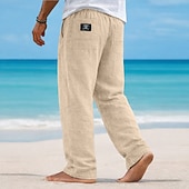 abordables Vacances-Homme Pantalons en Lin Pantalons Pantalon d'été Pantalons Amples Pantalons de Plage Cordon de serrage Taille Élastique Jambe Droite Couleur Unie Léger Respirant Longueur complète Occasionnel