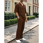 economico Tute da ginnastica-Per uomo Tuta da Ginnastica Tuta da Jogging Tute da allenamento Coulisse 2 Pezzi Tinta unita T-shirt e pantaloni da corsa Set di Abbigliamento Sportivo Estate Primavera Nero Marrone Allenamento in