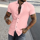 abordables camisa con botones para hombre-Hombre Camisa Camisa de verano Abotonar la camisa gris azul Negro Blanco Amarillo Rosa Manga Corta Letra Cuello Vuelto Calle Casual Abotonar Ropa Moda Casual Cómodo