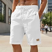 economico retrò-Per uomo Shorts di Lino Pantaloncini Estivi Shorts da Spiaggia Coulisse Elastico in vita Tasca con cerniera Semplice Tinta unita Comodità Morbido Lunghezza al ginocchio Quotidiano Spiaggia Moda Chic