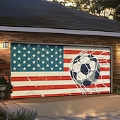 cheap Garage &amp; Door Banners-2026 Football Championship Soccer Ball Vintage Grunge Stripes Garage Door Banner Mural Outdoor House Yard Decor Sports Fan Celebration Backdrop Large Sign