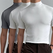billiga grundläggande t-shirts-Herr T-shirt Turtleneck skjorta Kortärmad Hög krage Sommar Vår Slät Mode Ledigt Bekväm 3 st Flerpack Semester Gata Helgdag A R U Topp t-shirt för män