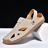 economico Sandali casual-Sandali da uomo bianchi in similpelle – calzature estive casual, cinturino regolabile, scarpe da esterno per resort e vacanze