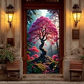 baratos Banners de Garagem e Porta-Árvore da vida, lua cheia gigante, raízes brilhantes, paisagem noturna mística, banner de porta, tapeçaria de parede, decoração para casa, decoração de porta de entrada, decoração de hall de entrada,