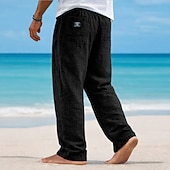 abordables Vacances-Homme Pantalons en Lin Pantalons Pantalon d'été Pantalons Amples Pantalons de Plage Cordon de serrage Taille Élastique Jambe Droite Couleur Unie Léger Respirant Longueur complète Occasionnel