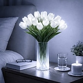 levne Dekorativní světla-15 ks umělých květin tulipánů s LED světly, kytice tulipánů na dotek, na baterie, vánoční, sváteční, svatební, fotografické, bytové dekorace, kreativní dárky (bez vázy)