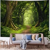 cheap Wall Tapestries-Tropical Jungle Ancient Forest Wall Tapestry Sunbeams Mossy Trees Stream Nature Landscape Wall Hanging Home Decor Living Room Bedroom Office Backdrop Art Mural