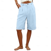 billige Bunner-Dame Capri-bukser Shorts Lin Shorts Dress Shorts Ferie Mote Grunnleggende Knelengde Middels midje عادي Lomme Elastisk midje Rett ben Lettvekt Bekvem Pustende Uelastisk Daglig Gate Ferie Svart Hvit