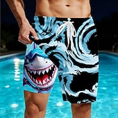  Herren Tiermotiv Geometrisch Hai Gefütterte Shorts 2 in 1 Badeshorts Badeanzüge Badeshorts Mittlere Taille Hawaiianisch Strandurlaub Seitentaschen Mit Kompressionsfutter Elastischer Kordelzug in der