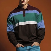 voordelige Rugbypolo voor heren-Voor heren Gestreept Rugbypolo Lange mouw Poloshirt Overhemden met kraag Casual Buiten Sportkleding 3D-afdrukken Lente Herfst blauw Rood
