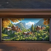 preiswerte Garage- und Türbanner-Zauberwald, Magie, leuchtend grüne Bäume, Sonnenlicht, Nebel, Teich, Naturlandschaft, Garagentorbanner, Wandbild, Garten, Hausfassade, Partykulisse