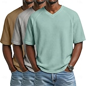 economico T-shirt in maglia waffle-3 pezzi t-shirt da uomo waffle maglietta a maniche corte scollo a V estate tinta unita testurizzata alla moda designer casual multipack maniche raglan casual quotidiano esterno blu bianco maglietta