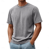  Per uomo Maglietta Camicia 100% cotone lavaggio acido Manica Corta Girocollo Estate Primavera Autunno Semplice Retrò Vintage Casual Stile Vintage Tinto in capo angosciato Casuale Blu Nero Rosa