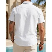 abordables Clásico-Hombre Camisa Camisa de lino Abotonar la camisa Plano Vacaciones Calle Negro Blanco Caqui Gris Oscuro Manga Corta Cuello Camisero Verano Primavera Ropa Bolsillo