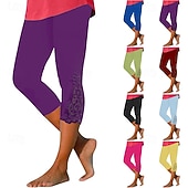 olcso Sima leggings-Női Capri nadrágok Pamutszövet nadrág Leggingek Szabadság Utcai sikk Alkalmi Borjú-hossz Közepes csípő Sima Csipke Rugalmas derék Mokaszinok Légáteresztő Nyúlós Napi Szabadtéri Utcai öltözék Fekete