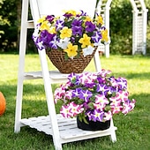 cheap Artificial Flower-4 Bundles Spring Artificial Morning Glory Flowers for Outdoors, UV Resistant Fake Look Real Faux Silk Plants for Front Door Garden Porch Planter
