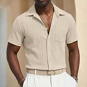 abordables camisa con botones para hombre-Hombre Camisa Camisa de verano Camisa casual Camisa de playa Abotonar la camisa Camisa Jacquard Blanco Manga Corta Plano Líneas / Olas Diseño Casual Ropa de calle Ropa Poliéster Moda Casual Cómodo