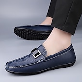 abordables Mocassins décontractés-Mocassins bleus pour homme en similicuir – chaussures habillées classiques à enfiler, style décontracté chic, pour le bureau, la conduite et le quotidien