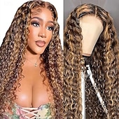 preiswerte Echthaarperücken mit Stirn-Spitzenkappe-Highlight P4/27 13x4 Front Lace Perücke aus Echthaar, Deep Wave, 150% Dichte