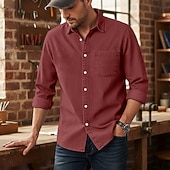 economico camicia da uomo con bottoni-Per uomo Camicia Camicia casual Camicia con Bottoni Camicia cargo Camicia lavata con acido Nero Verde chiaro Vino Blu Viola Manica Lunga Semplice Bavero Casuale Quotidiano Puro Abbigliamento Vintage