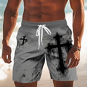 お買い得  レトロビンテージ &amp; 倫理-男性用 十字架 宗教 スイムトランク スイムショーツ ボードショーツ ミディアムウエスト レトリ／ヴィンテージ アウトドア バケーション 日常着 サイドポケット メッシュライニング 伸縮性のあるドローストリングウエスト デザイナー 衣類