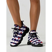  Women's Red USA Flag Sneakers – Lightweight Breathable Strap Running Shoes, Patriotic Stars & Stripes Style for Independence Day, Parades, Festivals, Outdoor Walking & Casual Wear
