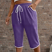 cheap Straight-Leg Pants-Women's Trousers Capri Pants Summer Pants Beach Pants Vacation Fashion Casual Daily Capris High Waist Plain Drawstring Patchwork Pocket Comfort Lightweight Breathable Micro-elastic Streetwear Beach