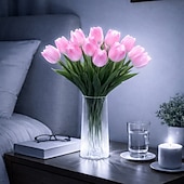 levne Dekorativní světla-15 ks umělých květin tulipánů s LED světly, kytice tulipánů na dotek, na baterie, vánoční, sváteční, svatební, fotografické, bytové dekorace, kreativní dárky (bez vázy)