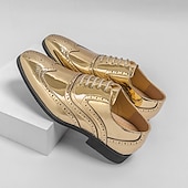 levne Brogue boty-Pánské zlaté metalické oxfordky, šněrovací boty, formální boty, lesklé brogue boty pro obchodní příležitosti na svatby, bankety, večírky, divadelní vystoupení, plesy a luxusní večerní nošení