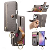abordables 2026 Samsung Galaxy S26 Serie-teléfono Funda Para Samsung galaxia S26 S26 Plus S26 Ultra Tarjetas billetera Gire la tapa Cremallera con correa de muñeca Caballete Retro TPU Cuero de PU