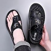 abordables Sandalias de Vacaciones-Sandalias de hombre de piel sintética marrón: calzado informal de verano, correa ajustable, ideales para viajes al aire libre y para el día a día.