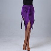 cheap Latin Dancewear-Women's Purple Fringe Slit Latin Dance Skirt