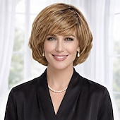 baratos peruca mais velha-Peruca bob curta e elegante para mulheres - loiro prateado com camadas suaves