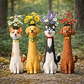  håndlaget særegen hundeformet vase i harpiks til hagedekorasjon, søt hundeplanter til sukkulenter, innendørs utendørs hage terrasse plen balkong hjemdekor