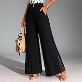billige brede ben og høy midje-Dame Bukser Uformelle bukser Sommerbukser Elegant Mote Fritid hverdag Ankel-lengde Høy Midje Helfarge عادي Blonde Bred Bukseben Elastisk midje Komfort Lettvekt Myk Uelastisk Daglig Gateklær Ferie