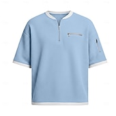  Férfi Gofris póló Tee Top Rövid ujjú Pulóver Fél cipzár Nyár Tömör szín Divat Dizájn Kényelmes Kollázs Színes Cipzáras zseb Hétköznapi Napi Szabadtéri Világoskék Fekete Sötétkék Férfi felső póló