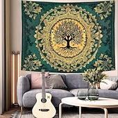 olcso Faliszőnyegek-misztikus életfa mennyei ősi fa izzó arany gyökerek galaxis csillagos éjszaka kék csillogó csillagpor fal gobelin hálószoba nappali kollégiumi dekoráció meditáció háttér