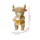 זול פסלי גן ופסלים-פסלוני שרף של פרה היילנד עם כוסות שתייה, תוספות חמודות לעציצים, פסל צפרדע משרף, מושלם לקישוט עציצים, גינות, אקווריומים וטרסות