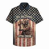  Blouse / Shirt Geometic Independence Day Retro Vintage 1970s Short Sleeves for Men's Adults'  for 4th of July Party Independence Day