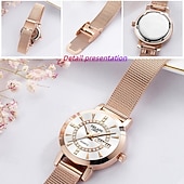 billige Kvartsklokker-Dameklokke i roségull med rød gradert urskive og strass, luksuriøst kvartsarmbåndsur med dagdato og kalendervisning, justerbar nettingrem, elegant motesmykke, gave til mor og kone.