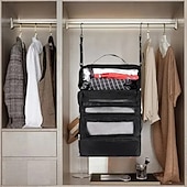 رخيصةأون تخزين الأمتعة والسفر-حقيبة تخزين معلقة كبيرة السعة، 4 طبقات، قابلة للطي، متعددة الوظائف، مناسبة لتخزين الملابس، الشماعات، الأمتعة، والملابس الخارجية