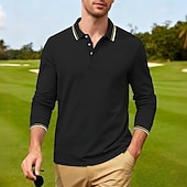 cheap Men's Classic Polo-Men's Golf Shirt Golf Polos Shirts Casual Street Lapel Long Sleeve Basic Modern Plain Buttons Spring Fall Regular Fit Black White Red Navy Blue Dark Grey Light Blue Golf Shirt